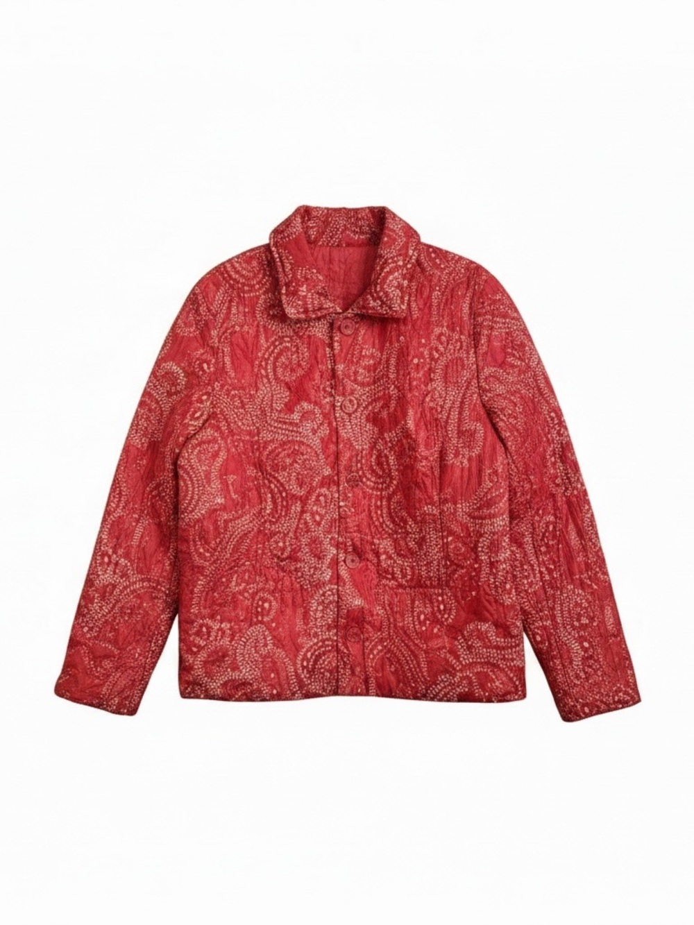 Chico's Reversible Coral-Red Quilted Button-Front Utility Jacket